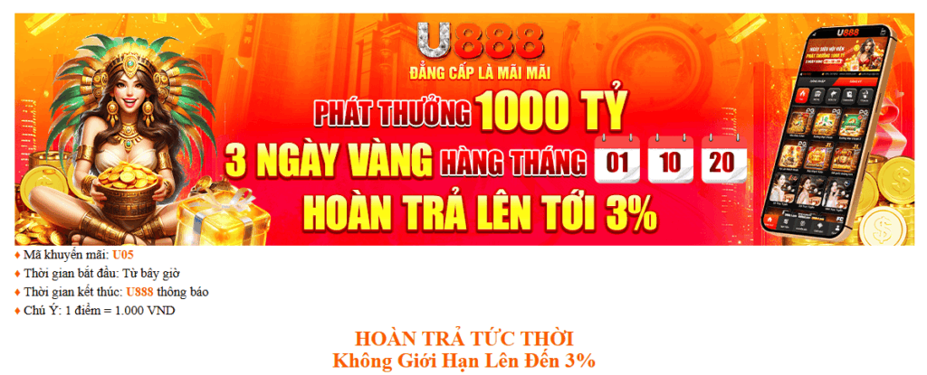 Hoàn trả không giới hạn 3% khi tham gia chơi bắn cá nổ hũ